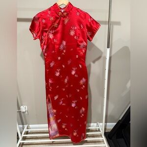 Elegant Red Floral Cheongsam Dress